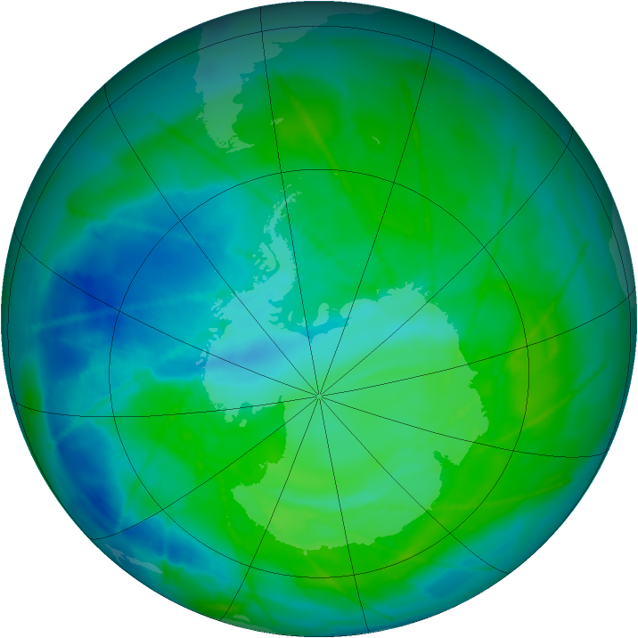 Antarctic ozone map for 21 December 2010